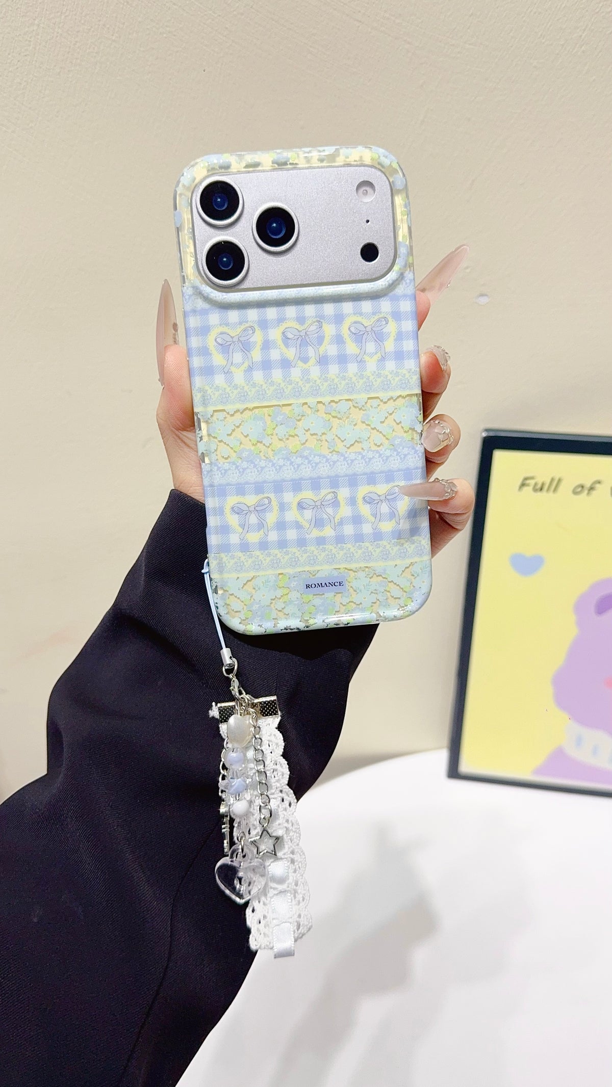 Pastel Bow & Floral Aesthetic iPhone Case With Charm Strap