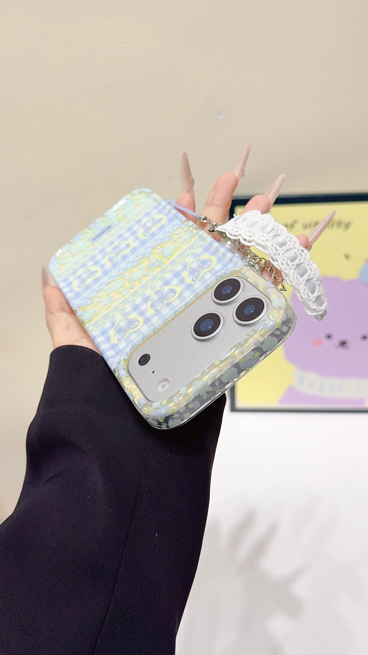 Pastel Bow & Floral Aesthetic iPhone Case With Charm Strap
