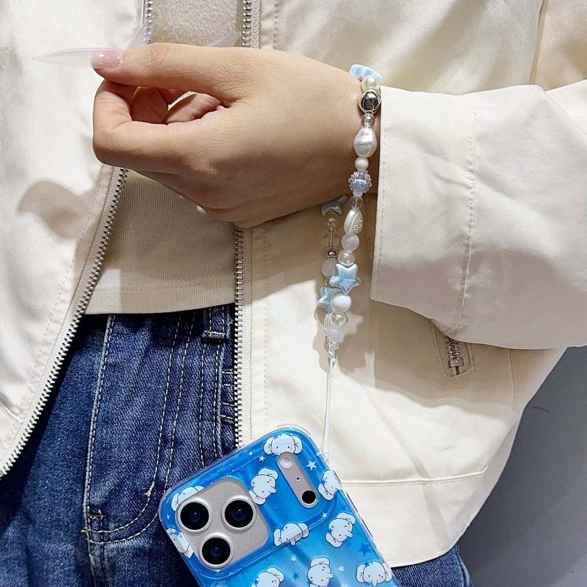 Adorable Blue Elephant Phone Case with Beaded Charm