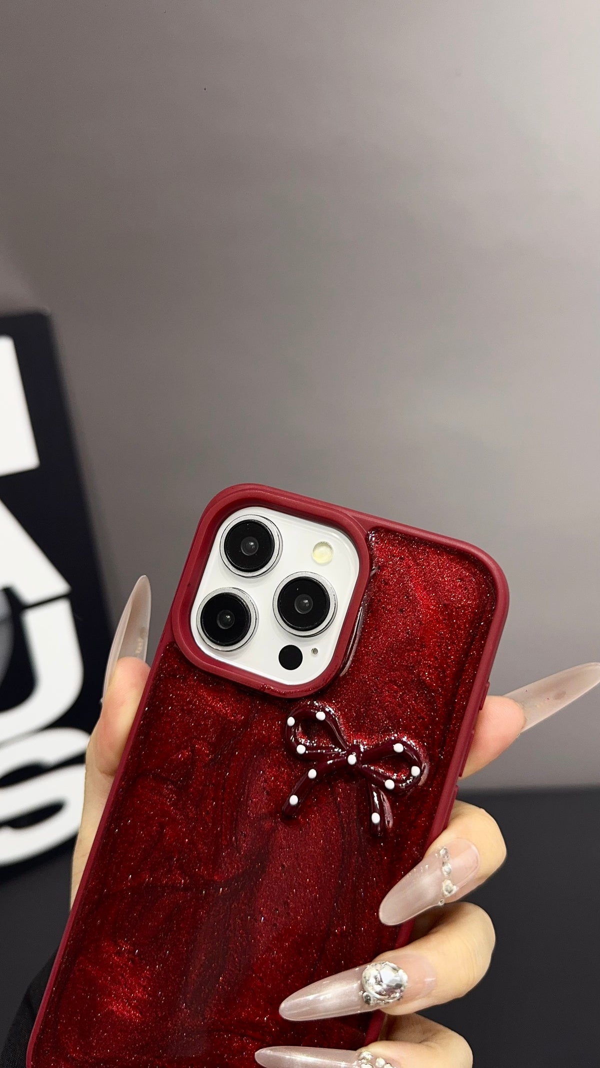 Red Ruby Bow iPhone Case – Glossy Protective Cover with 3D Bow Design