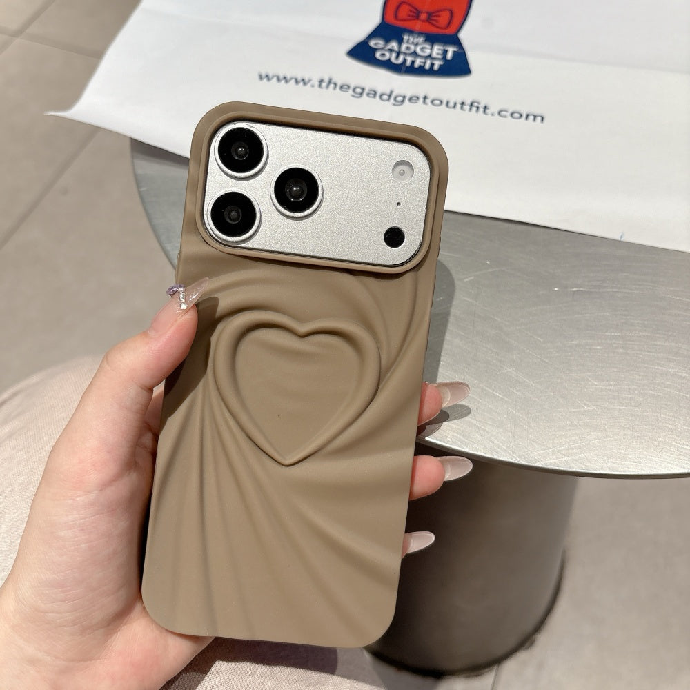 Mocha Heart Wave iPhone Case – Cute Minimal Design with Soft Touch Finish