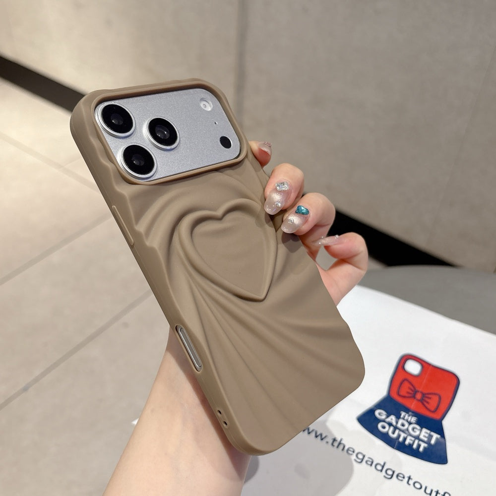 Mocha Heart Wave iPhone Case – Cute Minimal Design with Soft Touch Finish