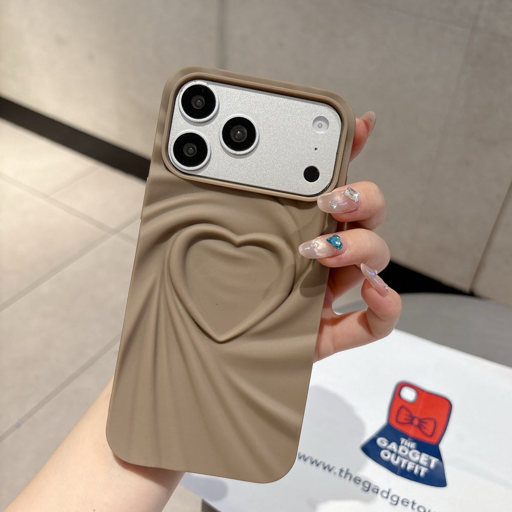 Mocha Heart Wave iPhone Case – Cute Minimal Design with Soft Touch Finish