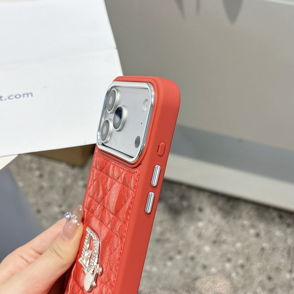 Red Quilted Camera Ring Case with Glossy Finish