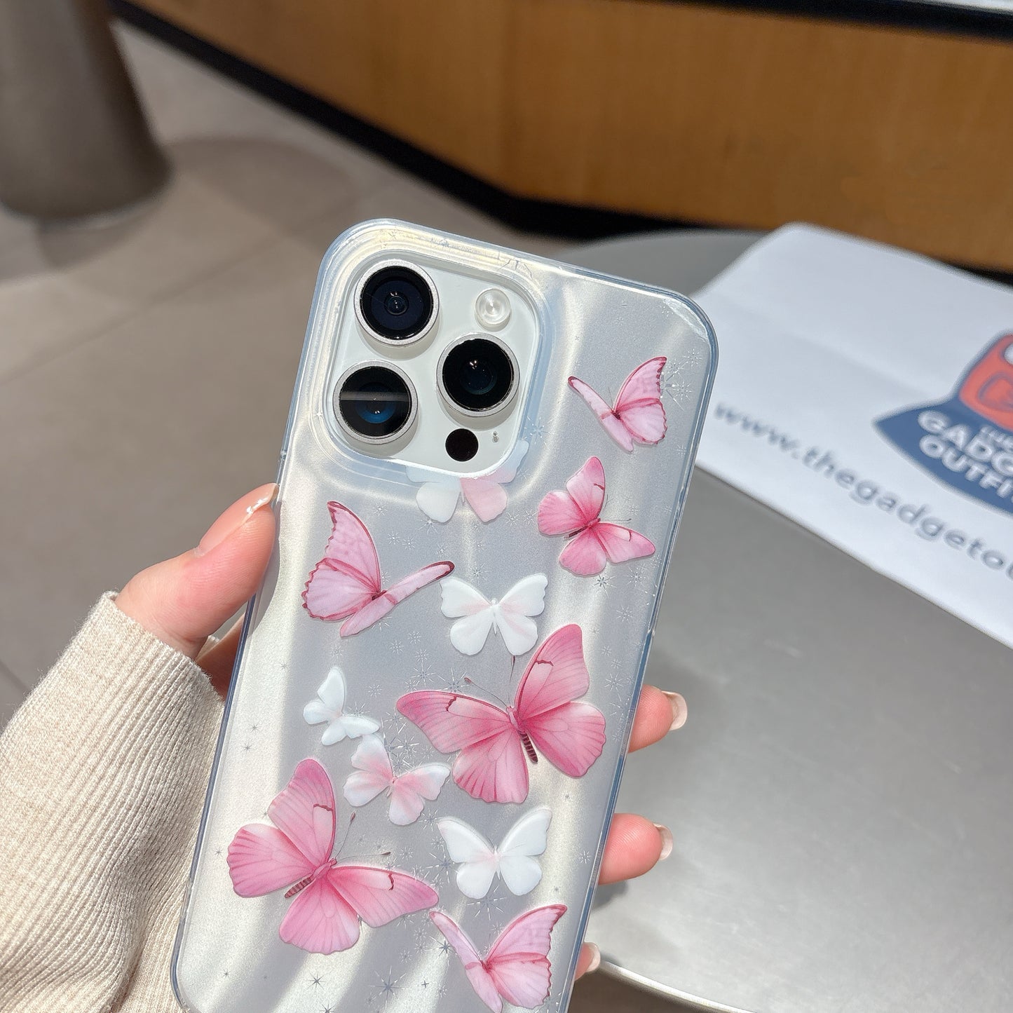 Lovely Pink Butterfly iPhone Case – Dreamy Clear Cover with Soft Shine Look