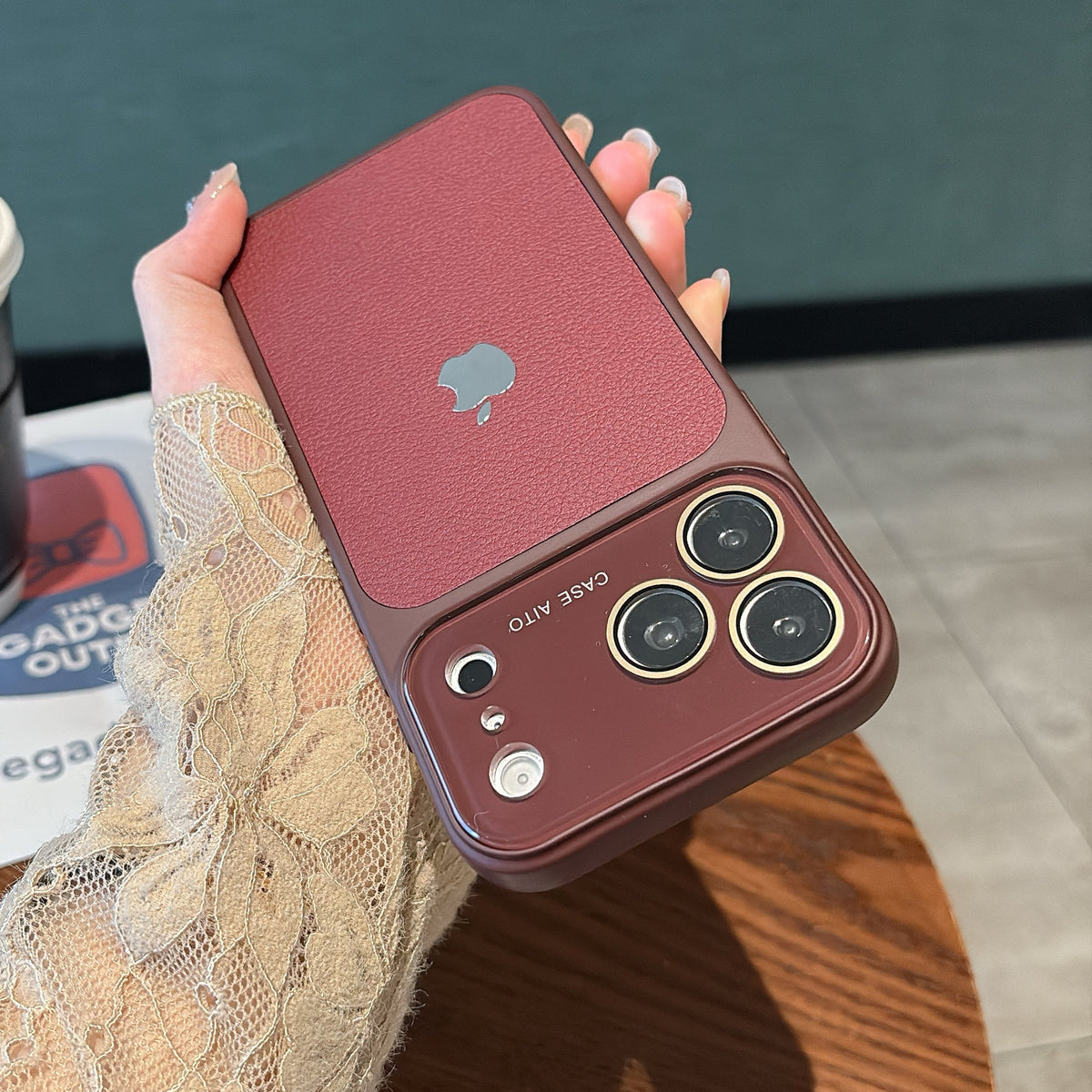 Wine Red Textured iPhone Case with Strong Grip and Lens Safety Design