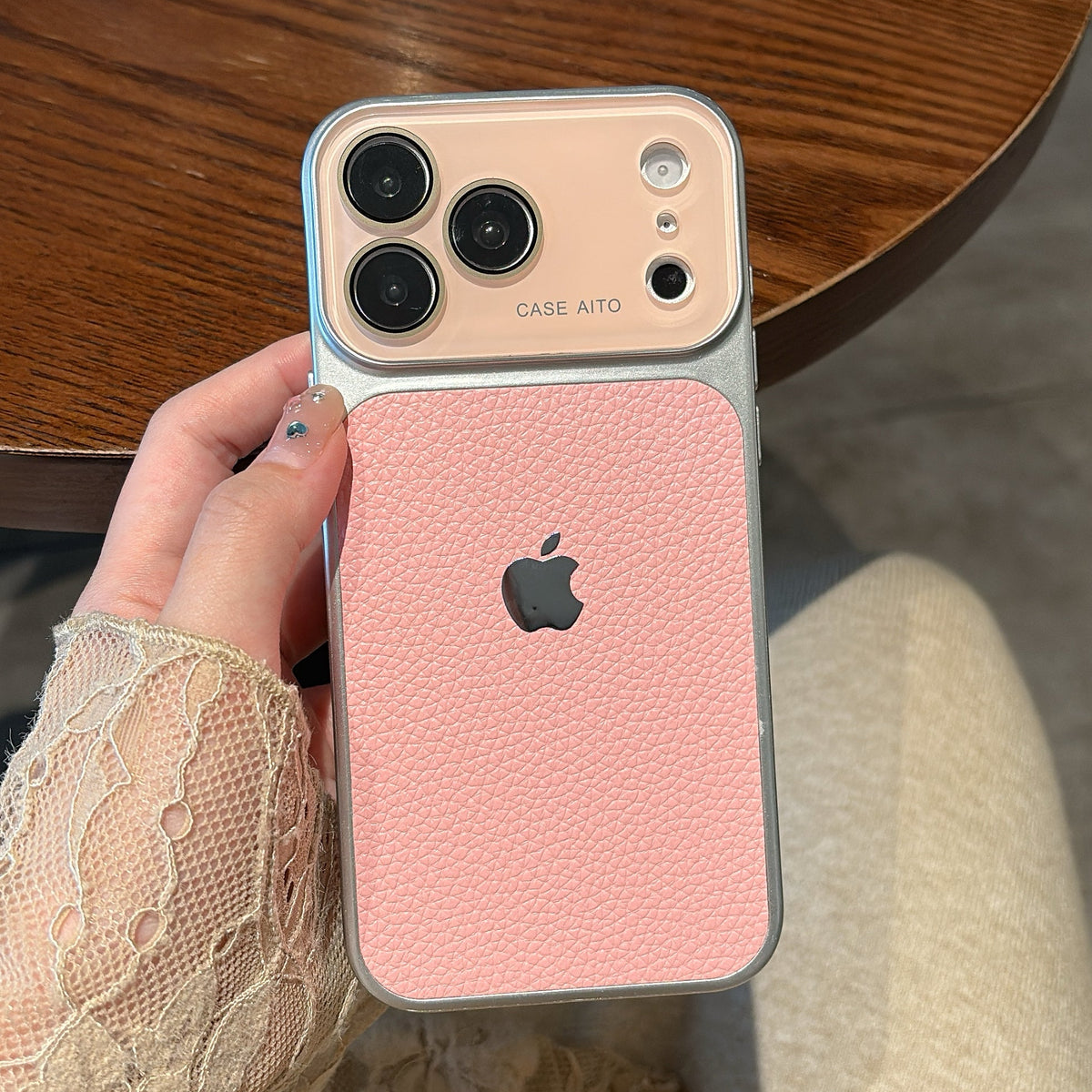 Pink Leather Finish iPhone Case with Strong Camera Protection | Premium Look