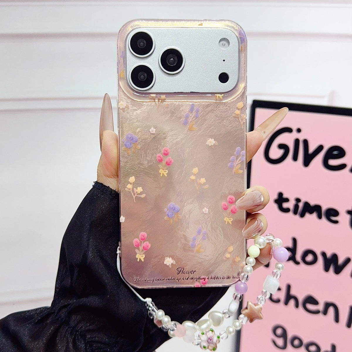 Floral Clear iPhone Case with Beaded Charm | Cute & Protective Phone Cover