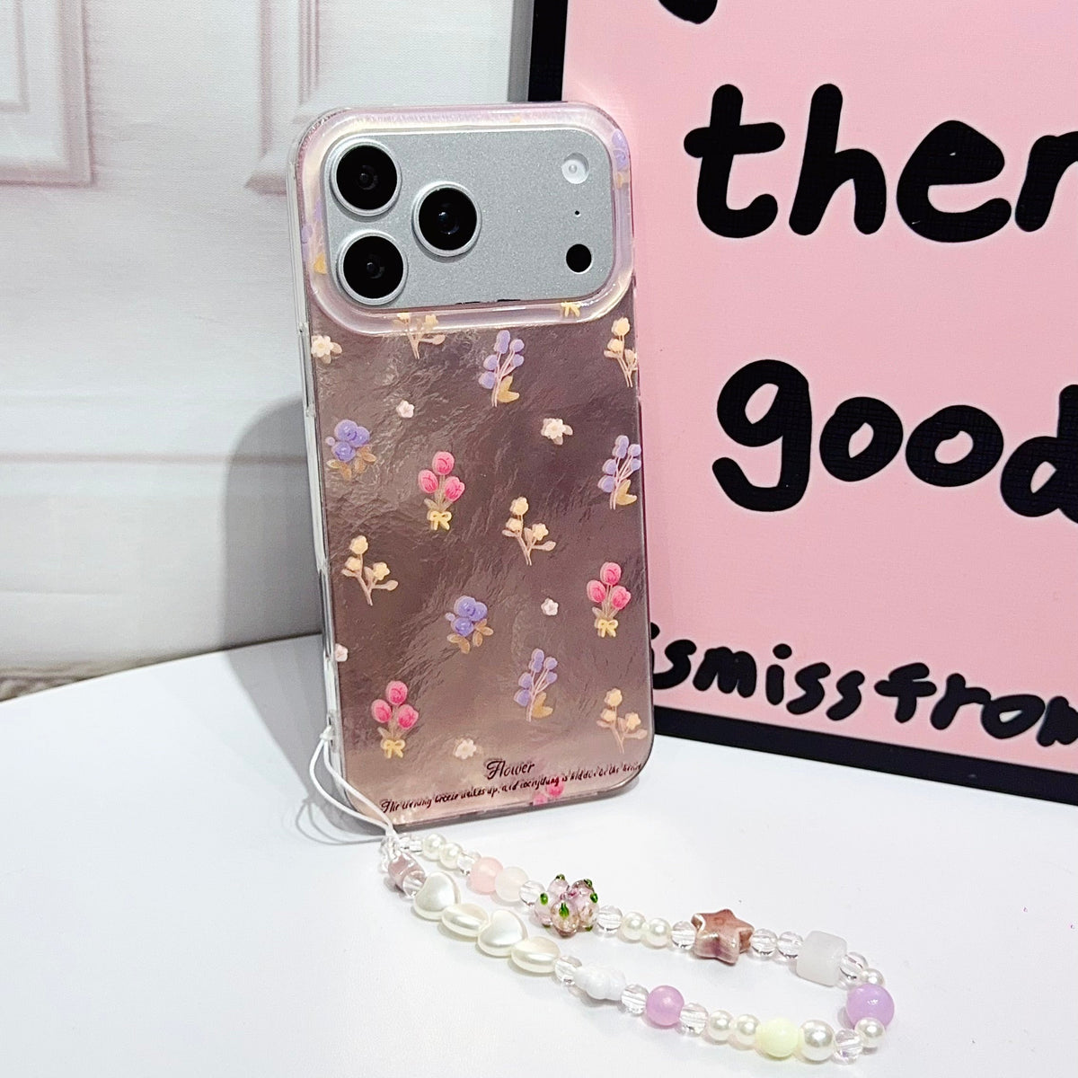 Floral Clear iPhone Case with Beaded Charm | Cute & Protective Phone Cover