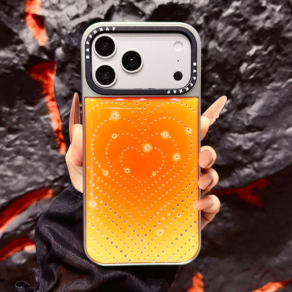 Orange Ombre Heart iPhone Case with Stud Design | Statement Phone Cover