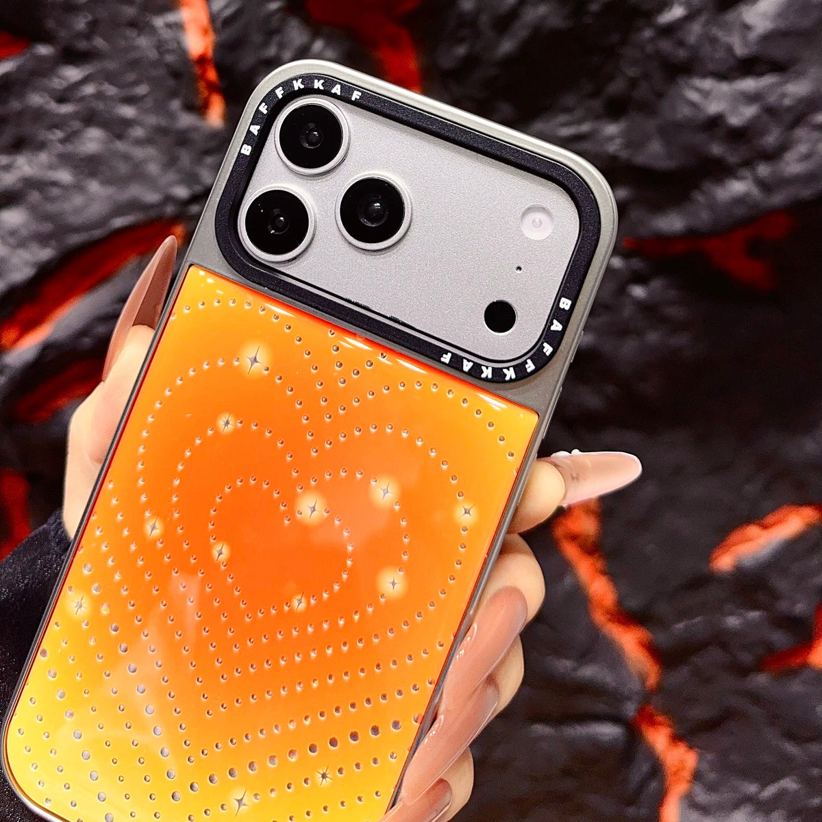 Orange Ombre Heart iPhone Case with Stud Design | Statement Phone Cover