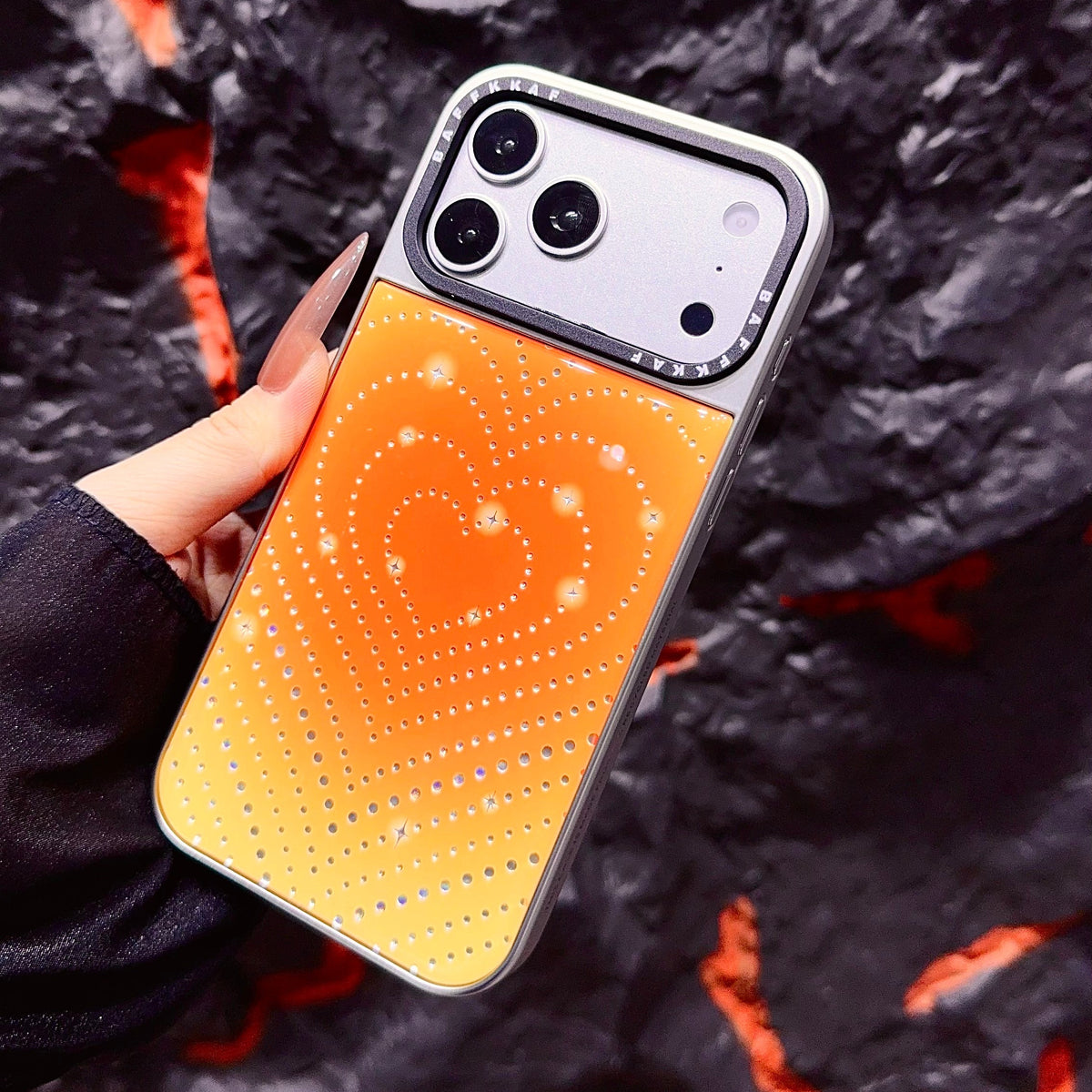 Orange Ombre Heart iPhone Case with Stud Design | Statement Phone Cover