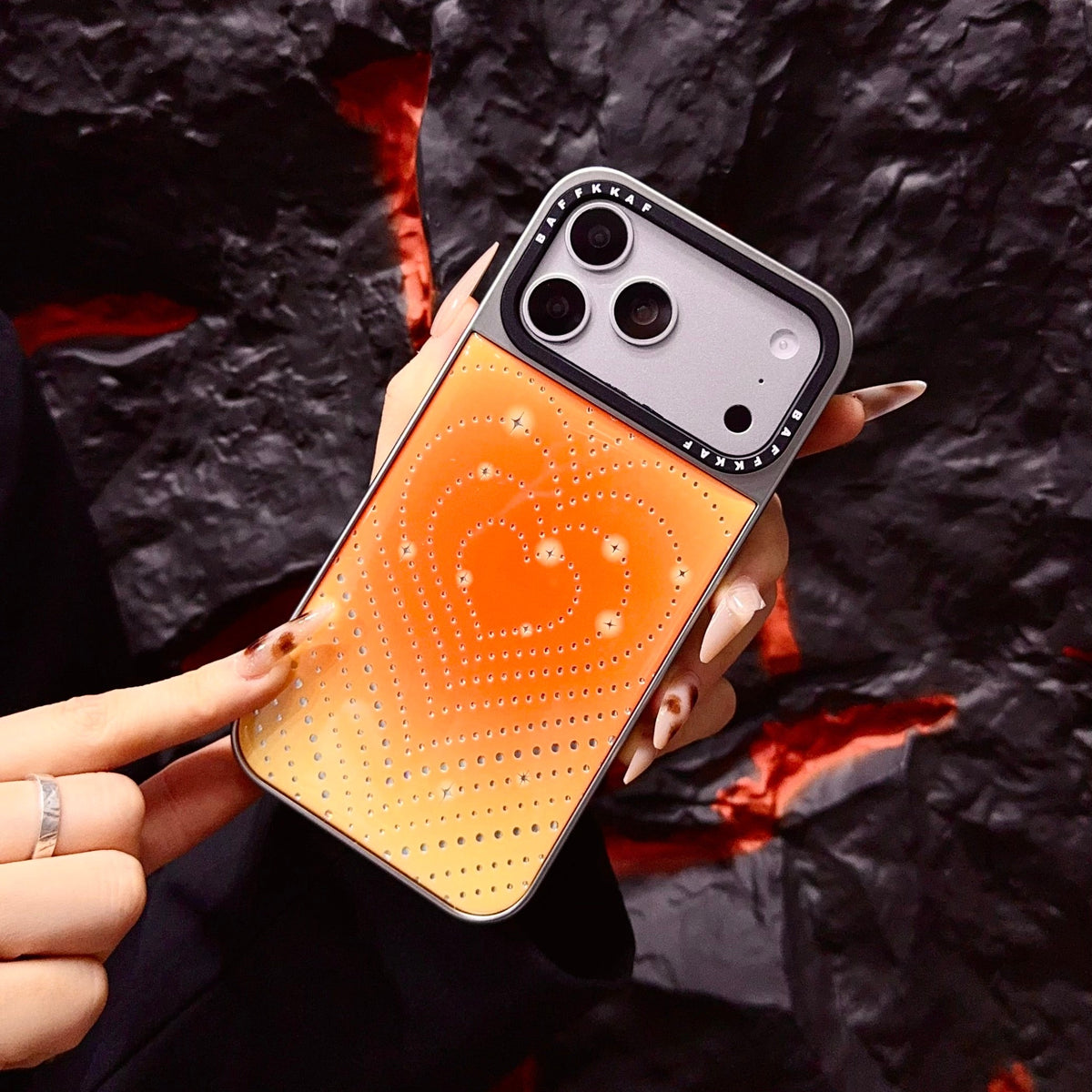 Orange Ombre Heart iPhone Case with Stud Design | Statement Phone Cover