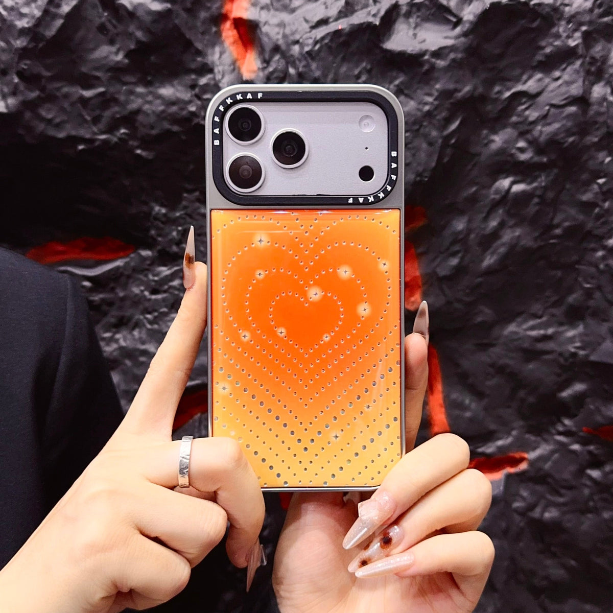 Orange Ombre Heart iPhone Case with Stud Design | Statement Phone Cover