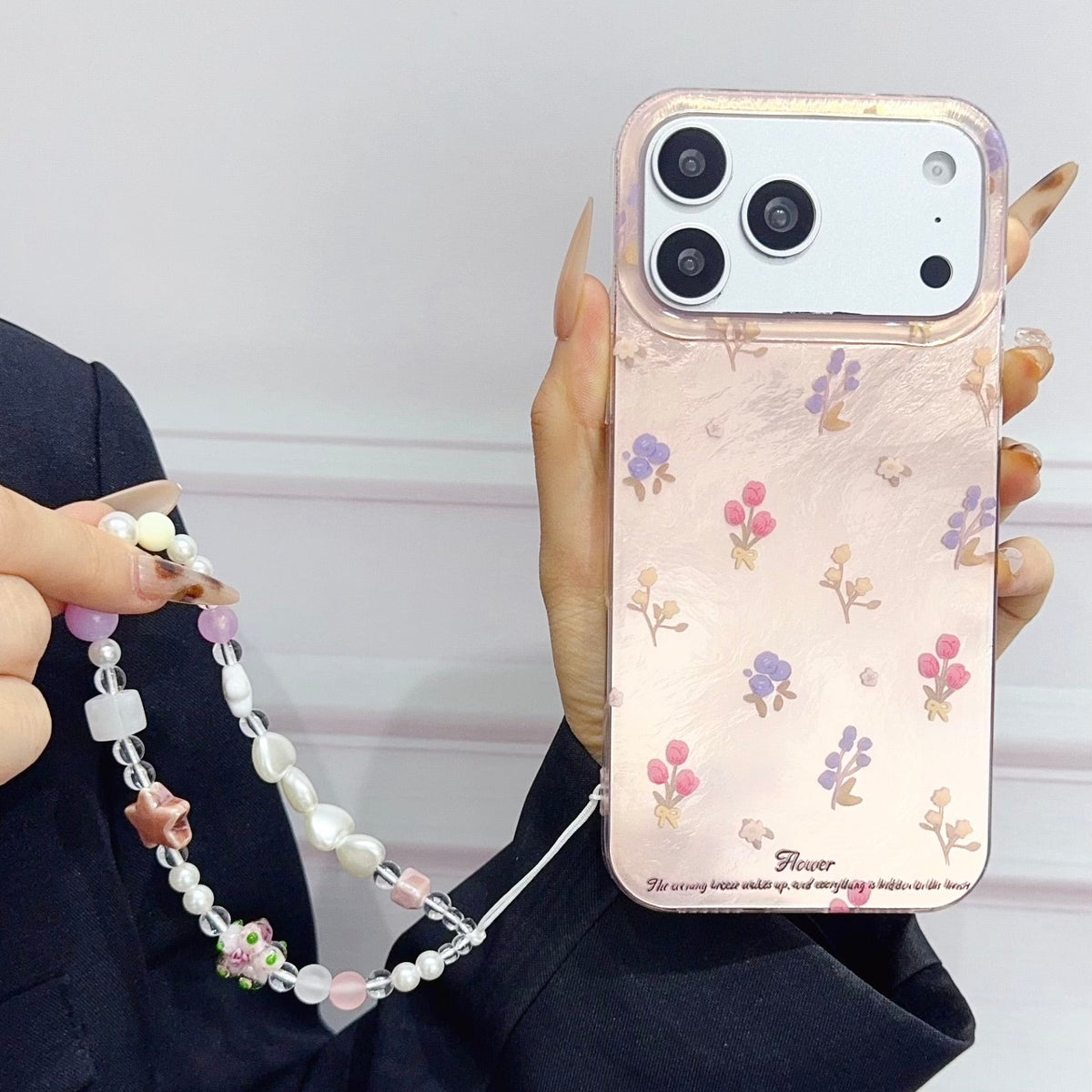 Floral Clear iPhone Case with Beaded Charm | Cute & Protective Phone Cover
