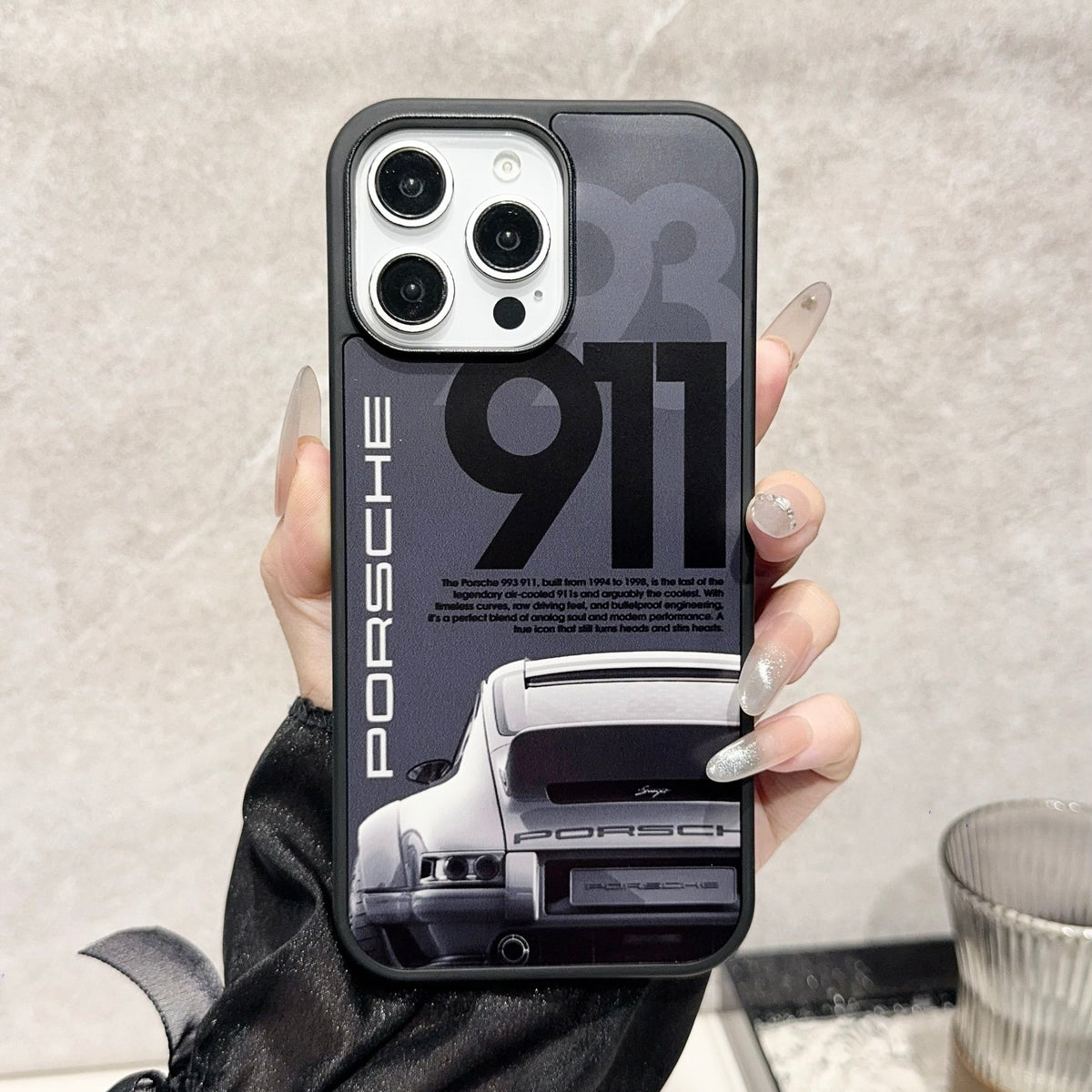 Classic Sports Car iPhone Case – Matte Black Luxury-Inspired Protective Cover