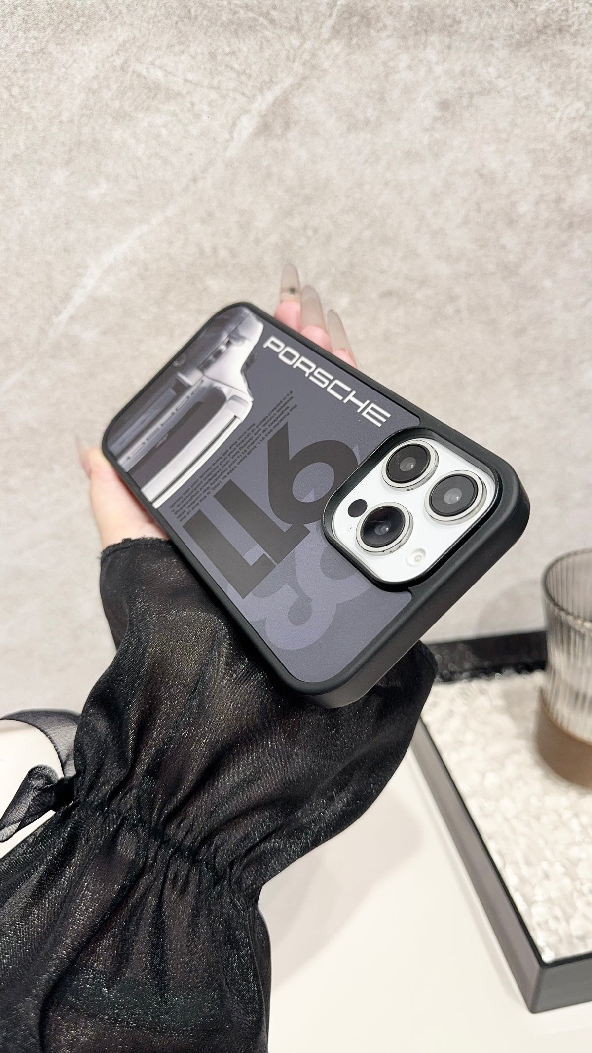 Classic Sports Car iPhone Case – Matte Black Luxury-Inspired Protective Cover