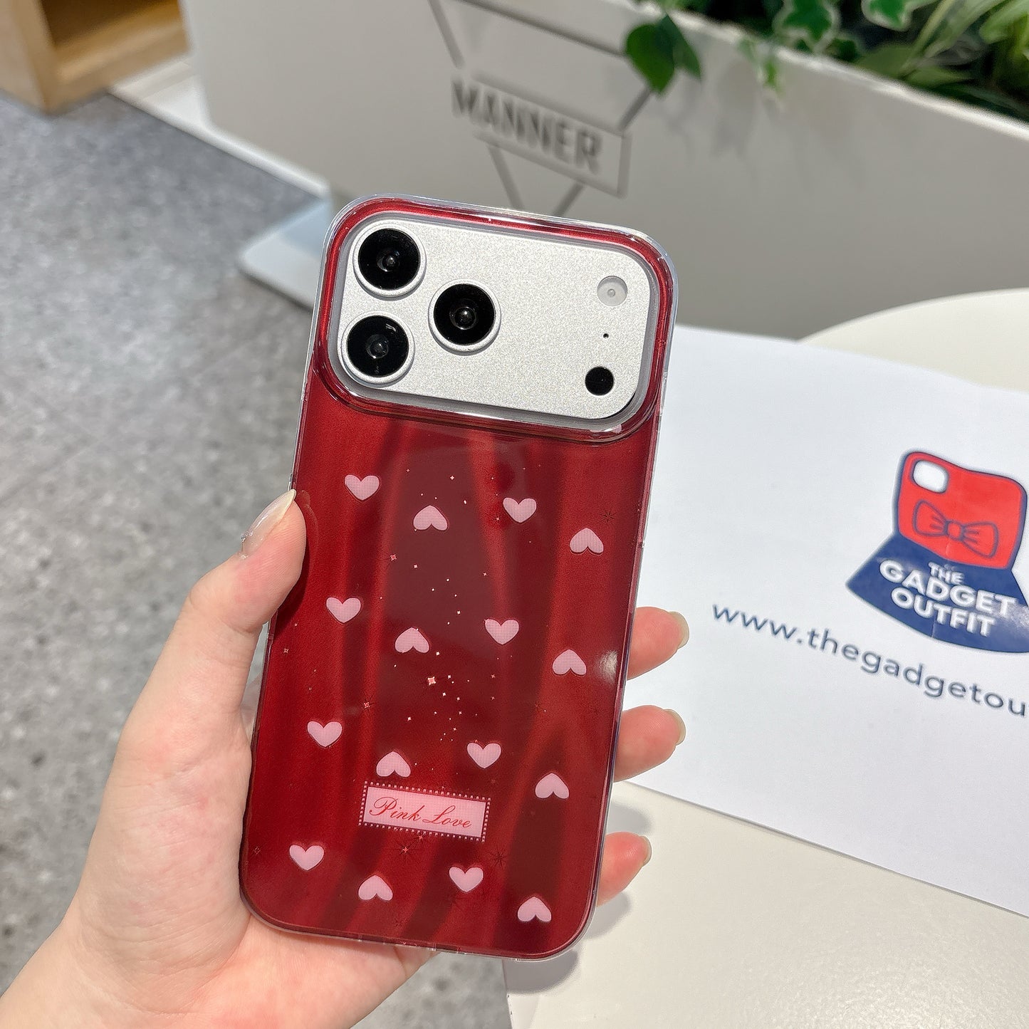 Ruby Heart Pearl Strap iPhone Case – Glossy Red Cute Phone Cover