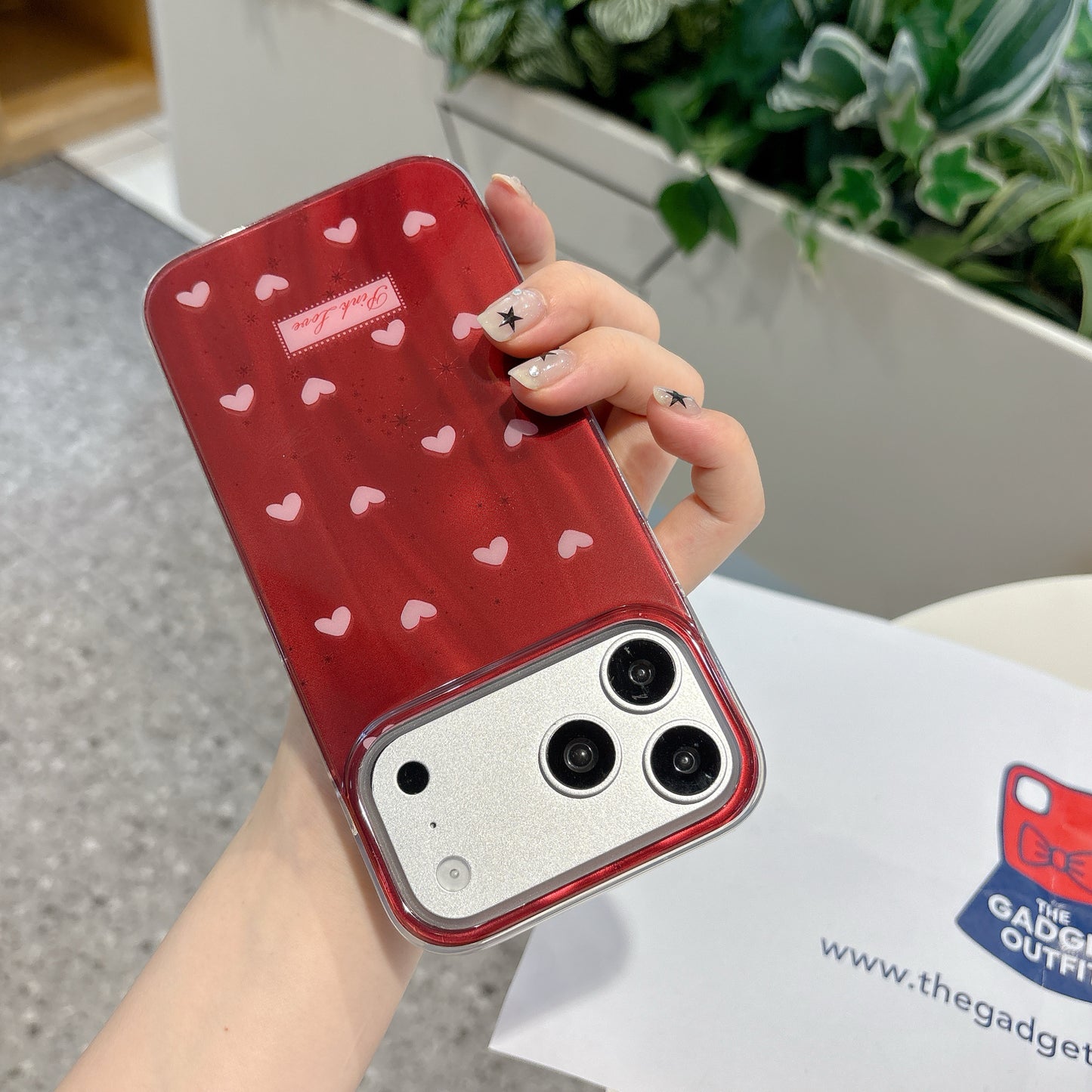 Ruby Heart Pearl Strap iPhone Case – Glossy Red Cute Phone Cover