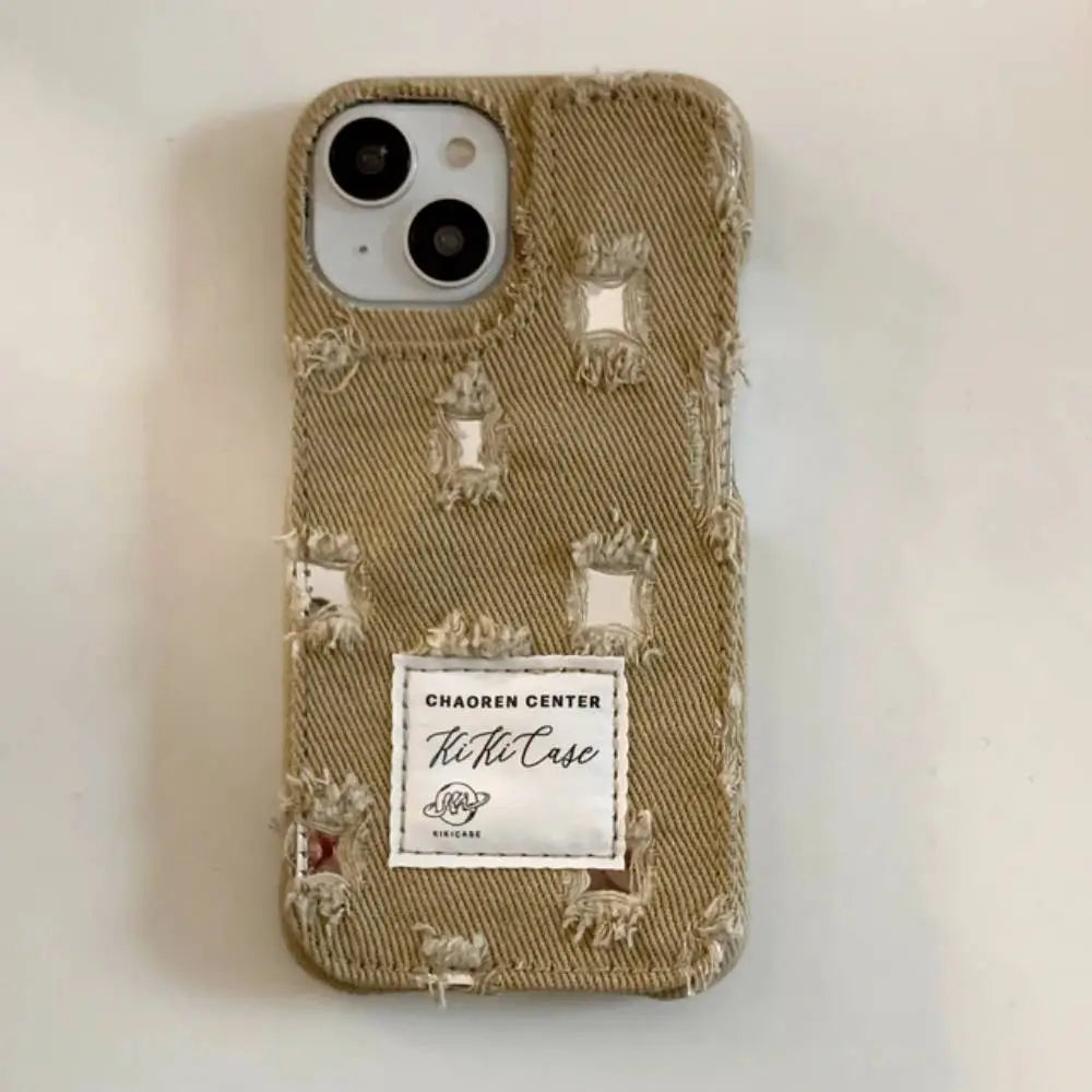 Korean Style Ripped Denim Mirror Case