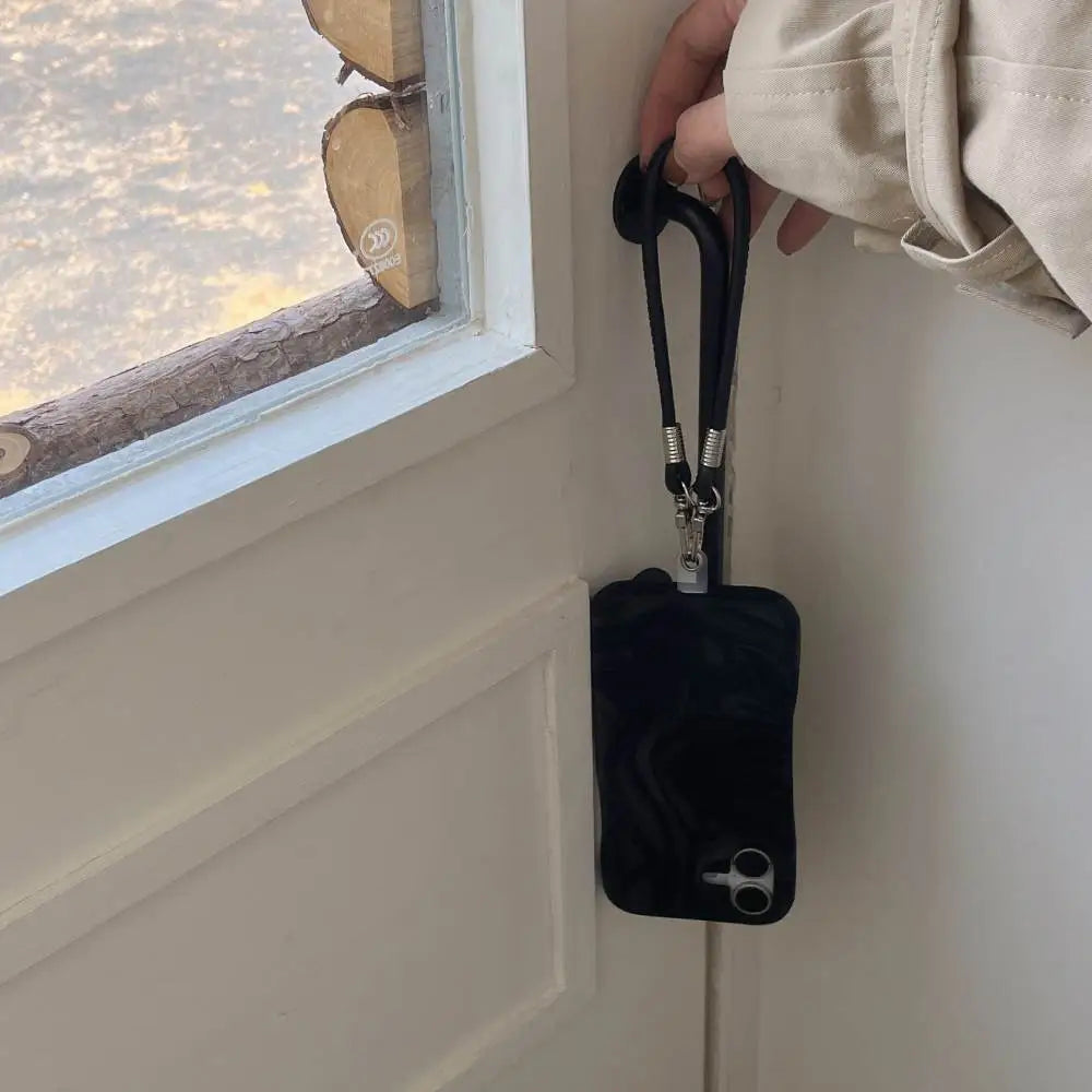 Black Swirl Glossy Phone Case with Wrist Strap