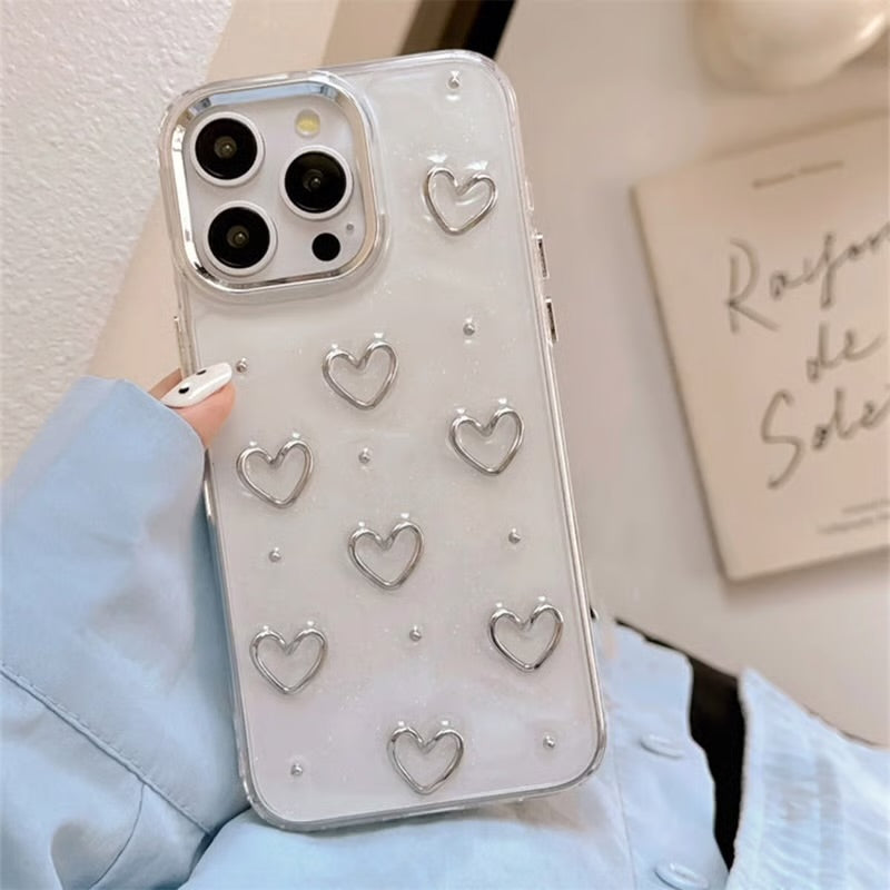 Silver Puffy sparkle Heart Shockproof Case