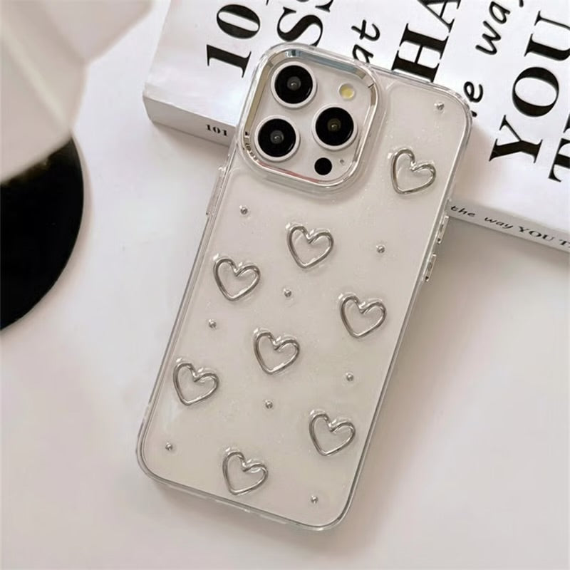 Silver Puffy sparkle Heart Shockproof Case