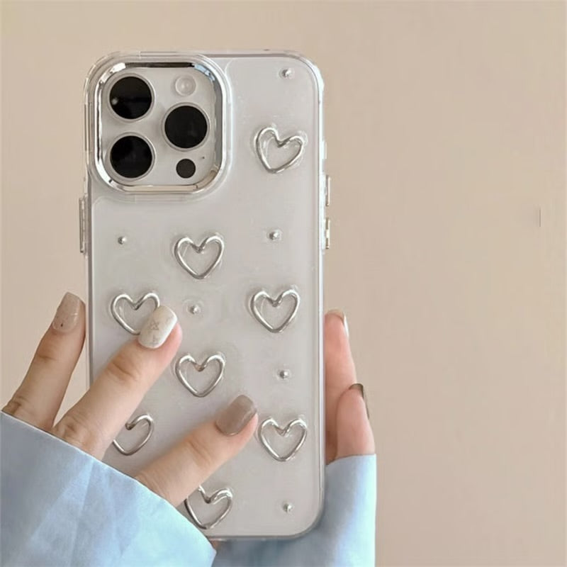 Silver Puffy sparkle Heart Shockproof Case
