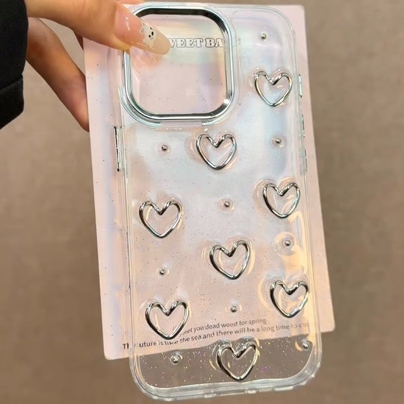 Silver Puffy sparkle Heart Shockproof Case