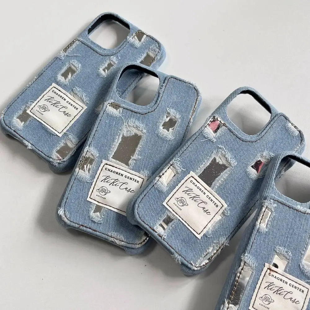 Korean Style Ripped Denim Mirror Case