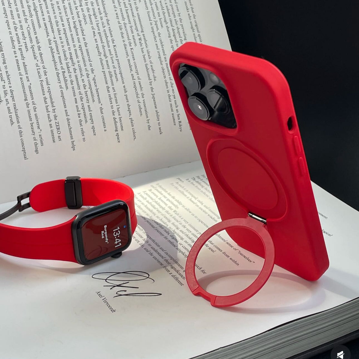 Bold Red Silicone iPhone Case with Ring Durable Stand
