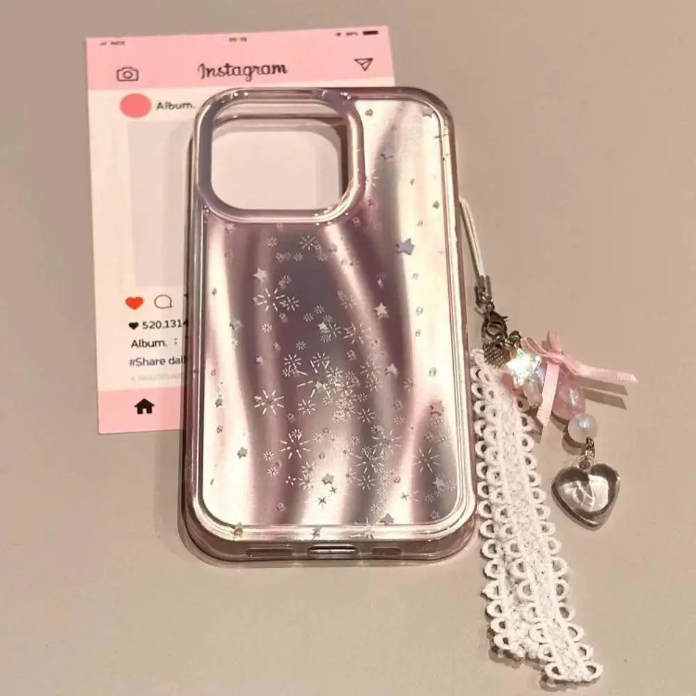 Pink 3D Stardust Case with Ribbon Pendant Charm