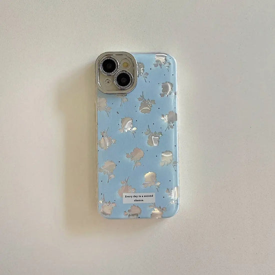 Blue Rose Holographic Case With Shimmer Camera Lens