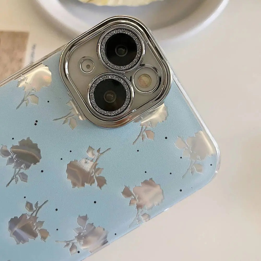 Blue Rose Holographic Case With Shimmer Camera Lens