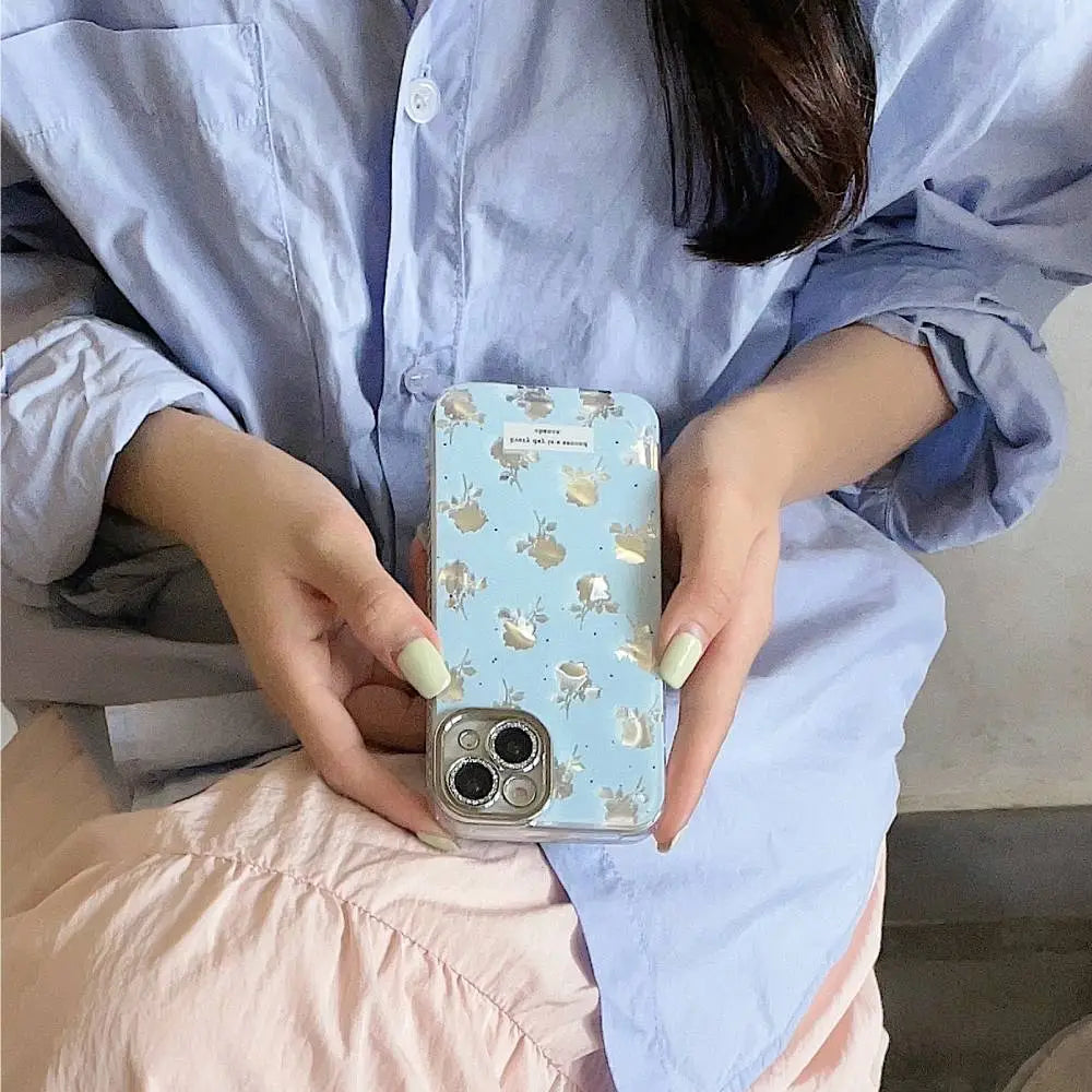 Blue Rose Holographic Case With Shimmer Camera Lens