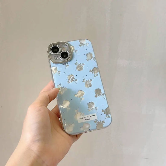 Blue Rose Holographic Case With Shimmer Camera Lens