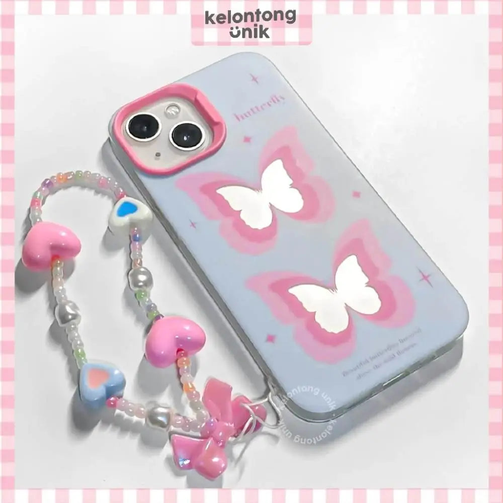 Pastel Mirror Butterfly Case with Pendant Charm