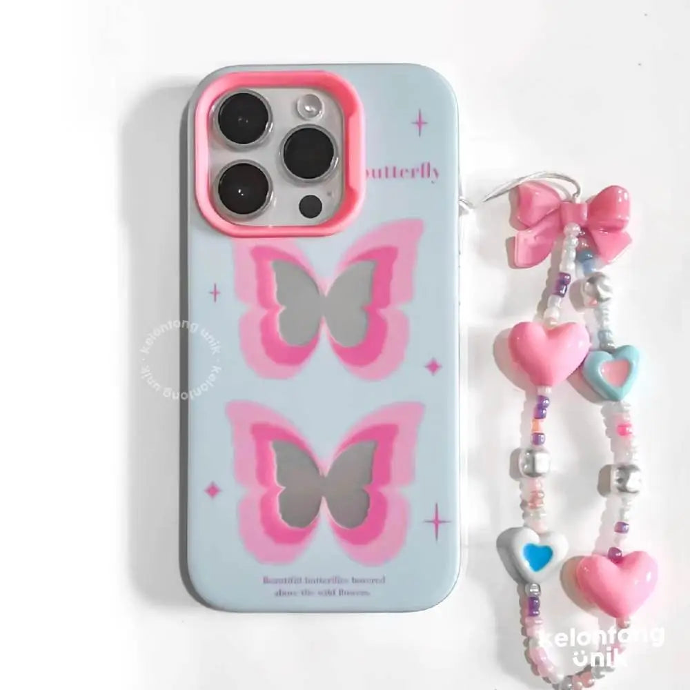 Pastel Mirror Butterfly Case with Pendant Charm