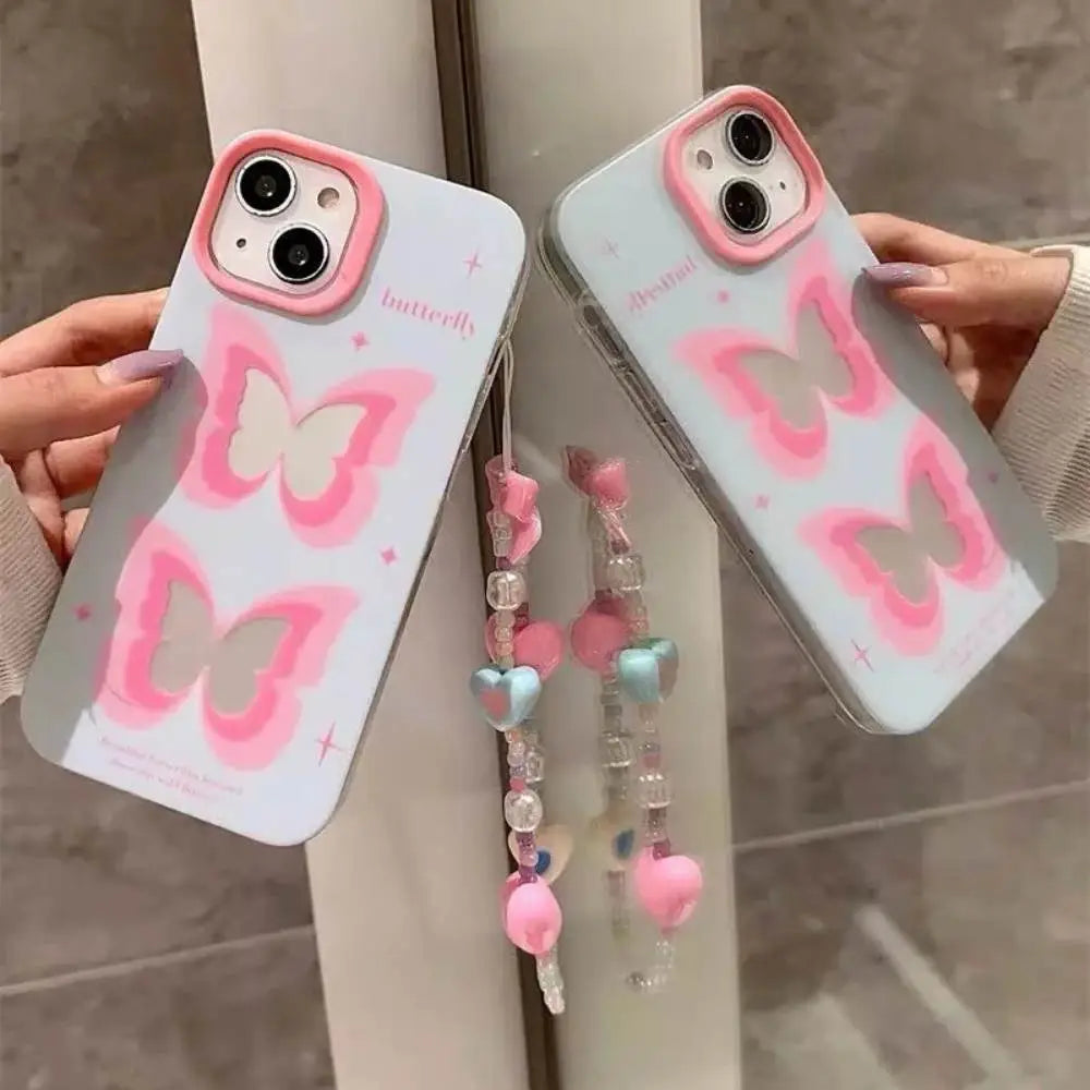 Pastel Mirror Butterfly Case with Pendant Charm
