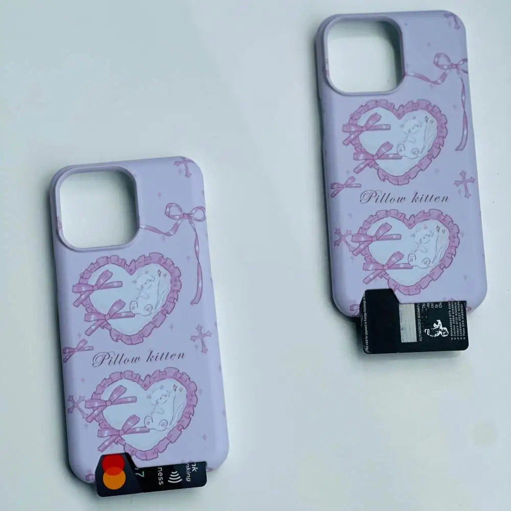 Purple Pillow Kitten Phone Case with Card Wallet