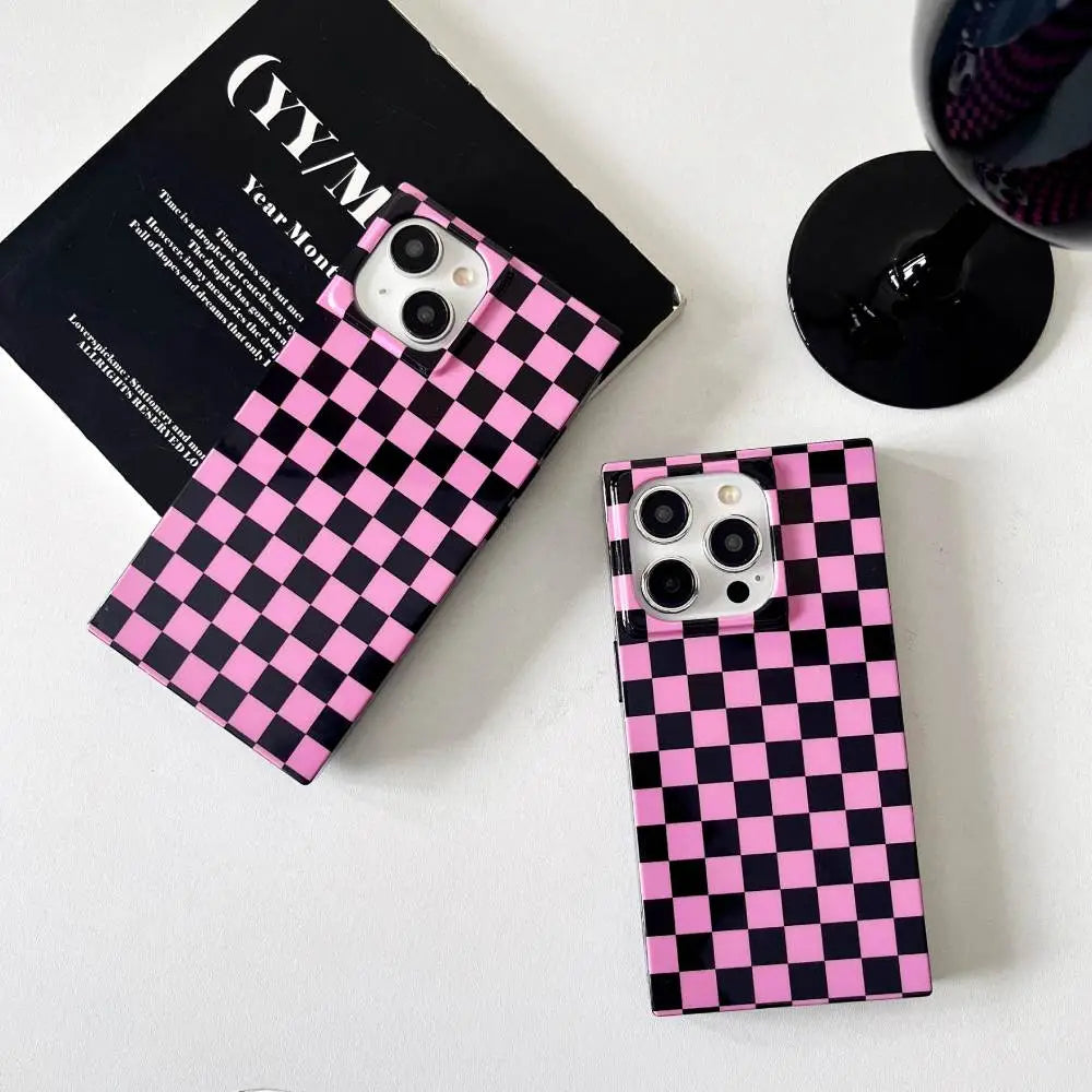 Pink & Black Checkered iPhone Case – Glossy Retro Y2K Phone Cover Pink & Black Checkered iPhone Case – Glossy Retro Y2K Phone Cover