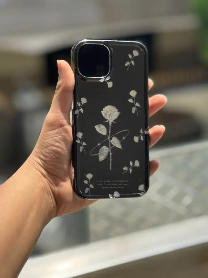 Midnight Bloom Silver Rose Case with Beaded Charm