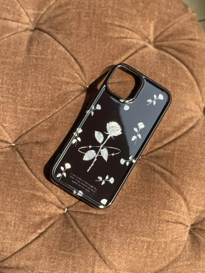 Midnight Bloom Silver Rose Case with Beaded Charm