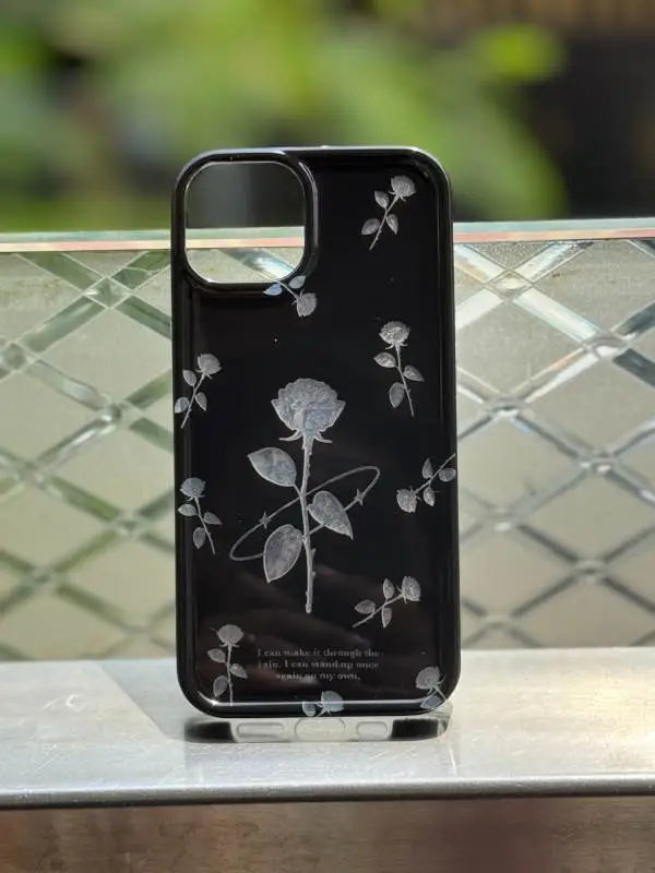 Midnight Bloom Silver Rose Case with Beaded Charm