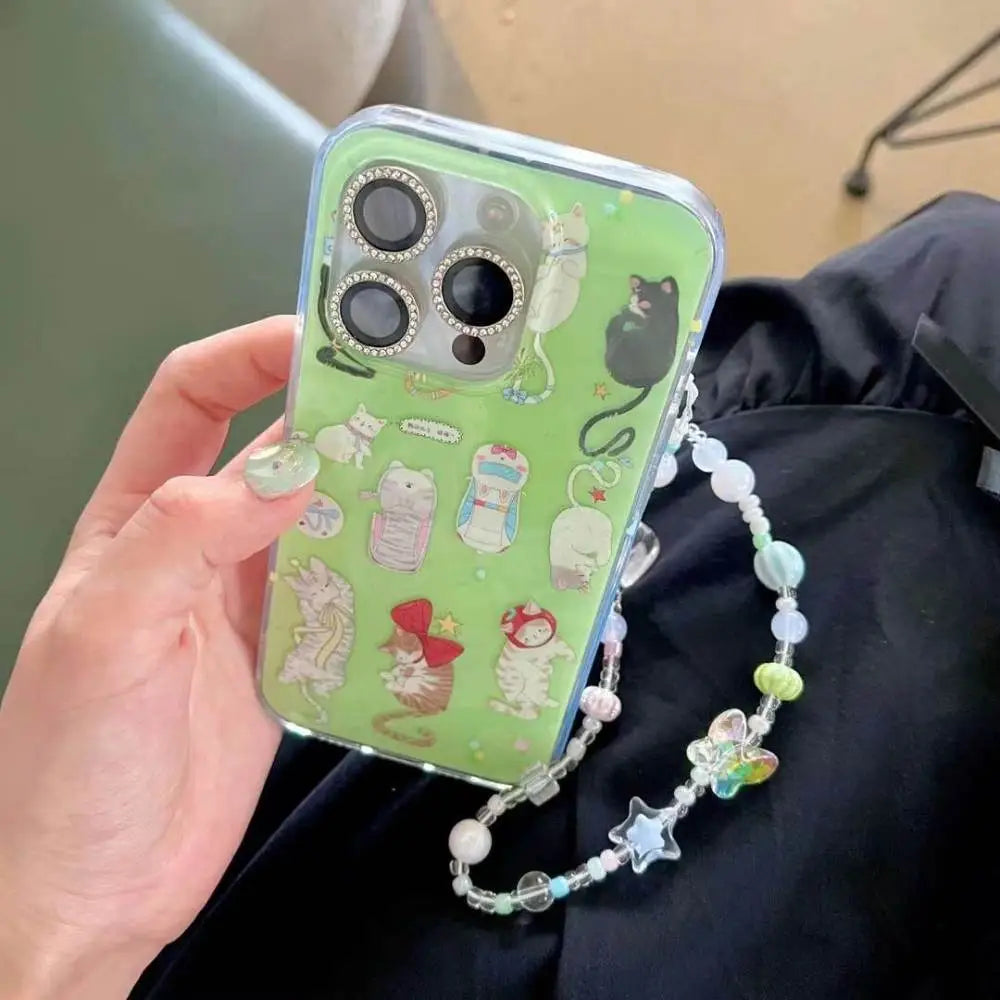 Whimsical Cats Phone Case With Beaded Strap