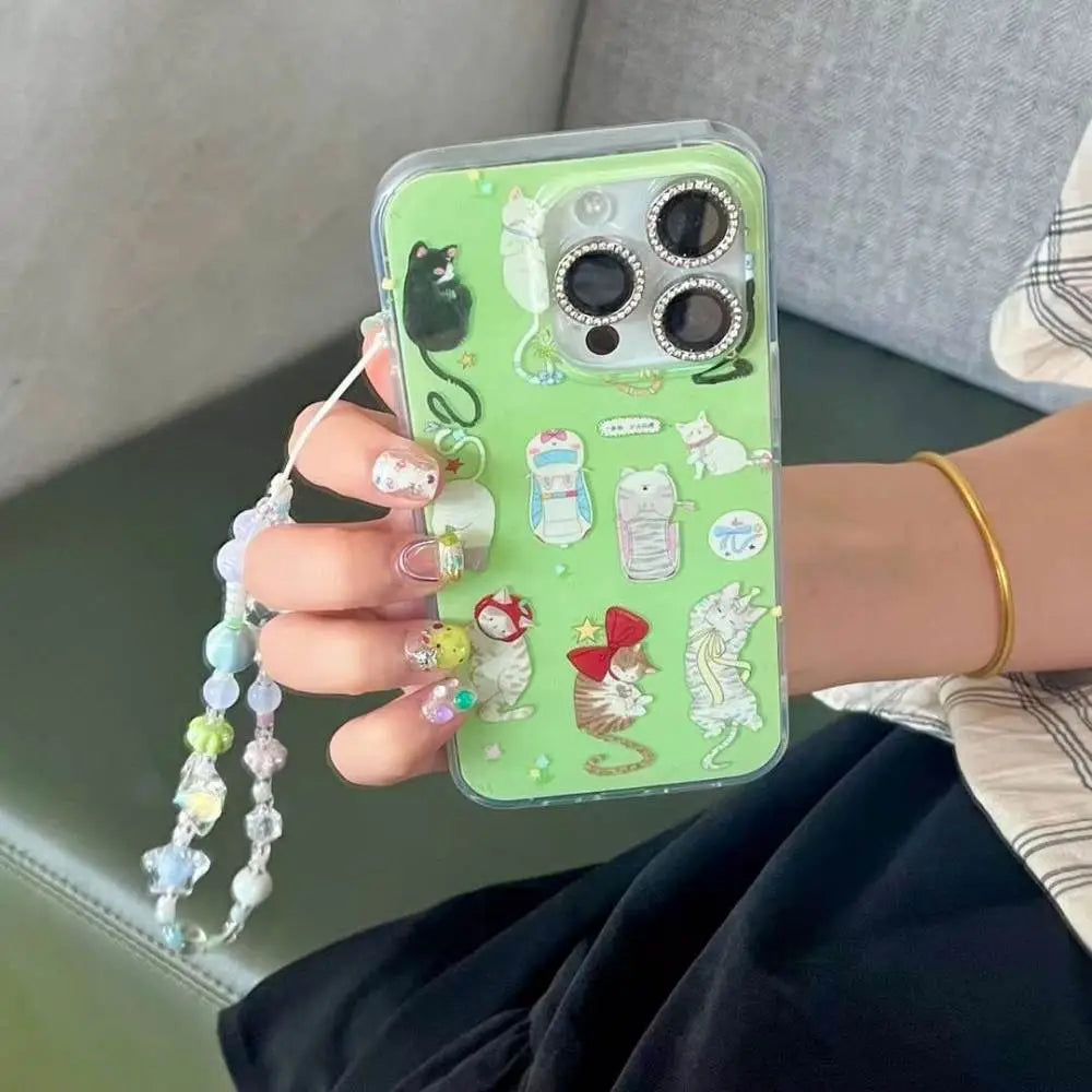 Whimsical Cats Phone Case With Beaded Strap