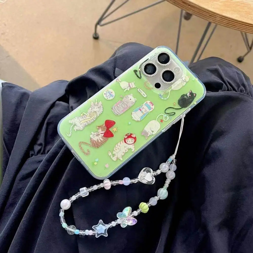 Whimsical Cats Phone Case With Beaded Strap
