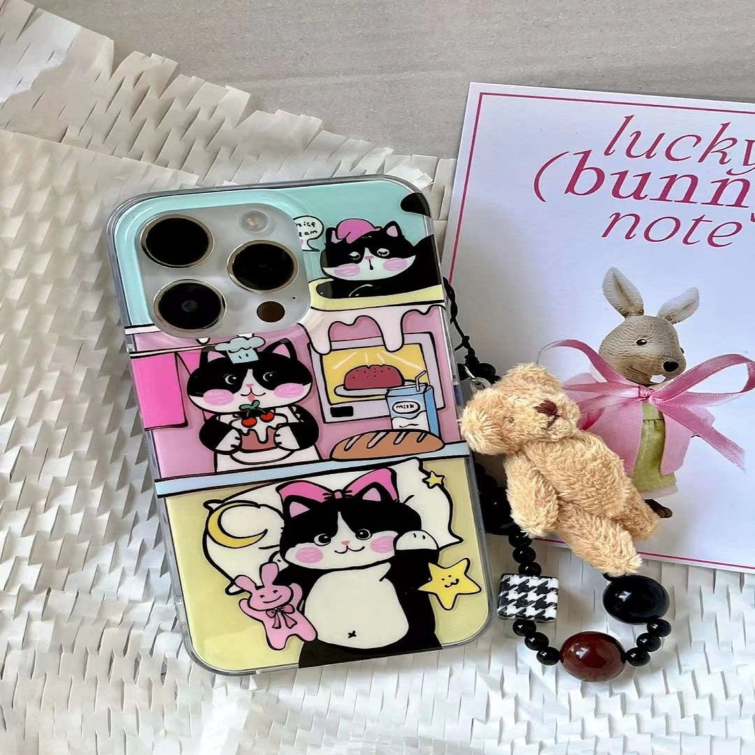 Adorable bakery cat with teddy pendant charm case