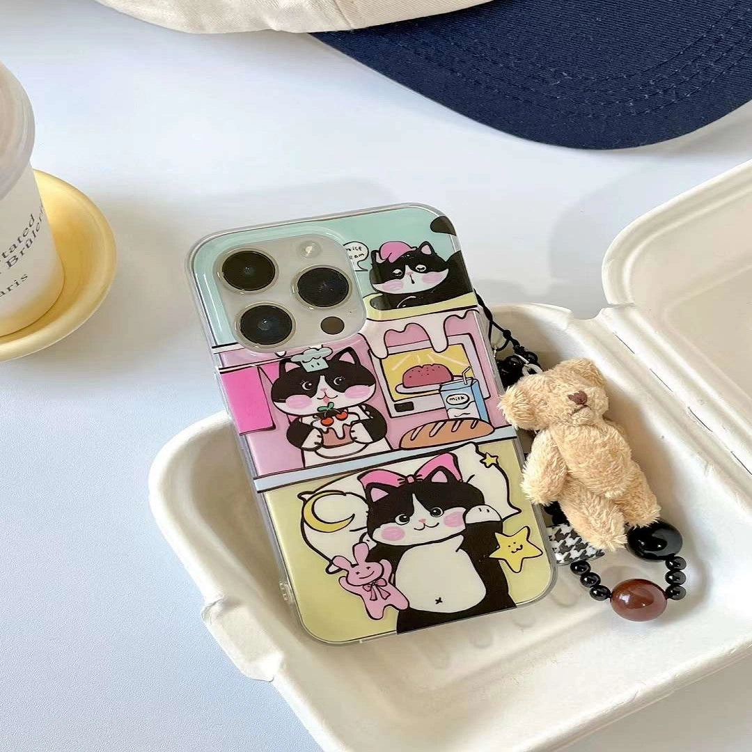 Adorable bakery cat with teddy pendant charm case