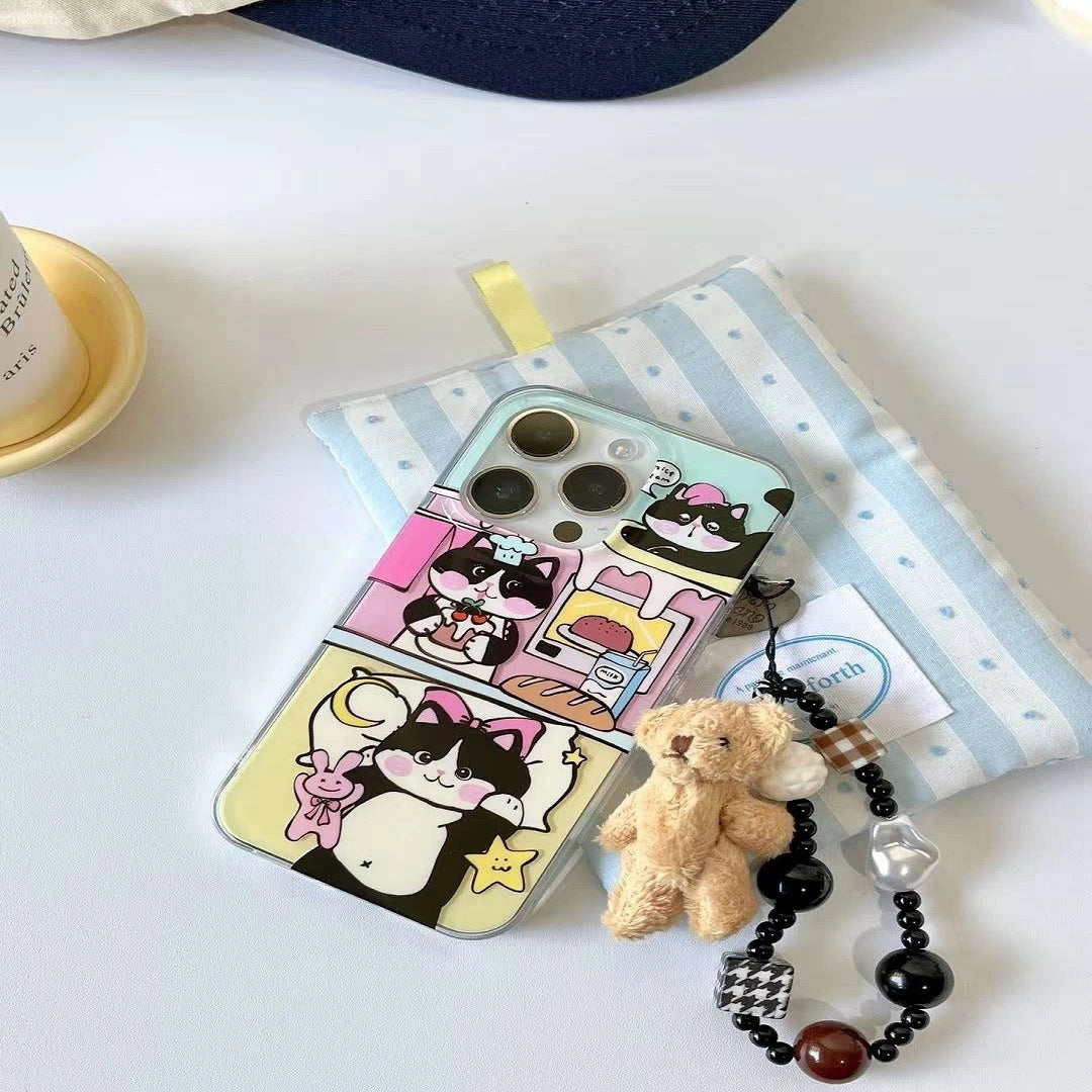 Adorable bakery cat with teddy pendant charm case